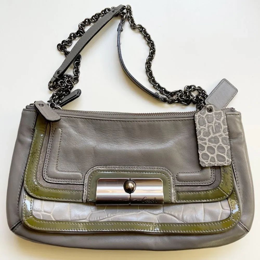 Vintage COACH Kristin Leather Crossbody hobo Bag gray and chain strap